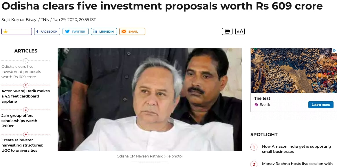 Odisha clears five investment proposals worth 609 crore