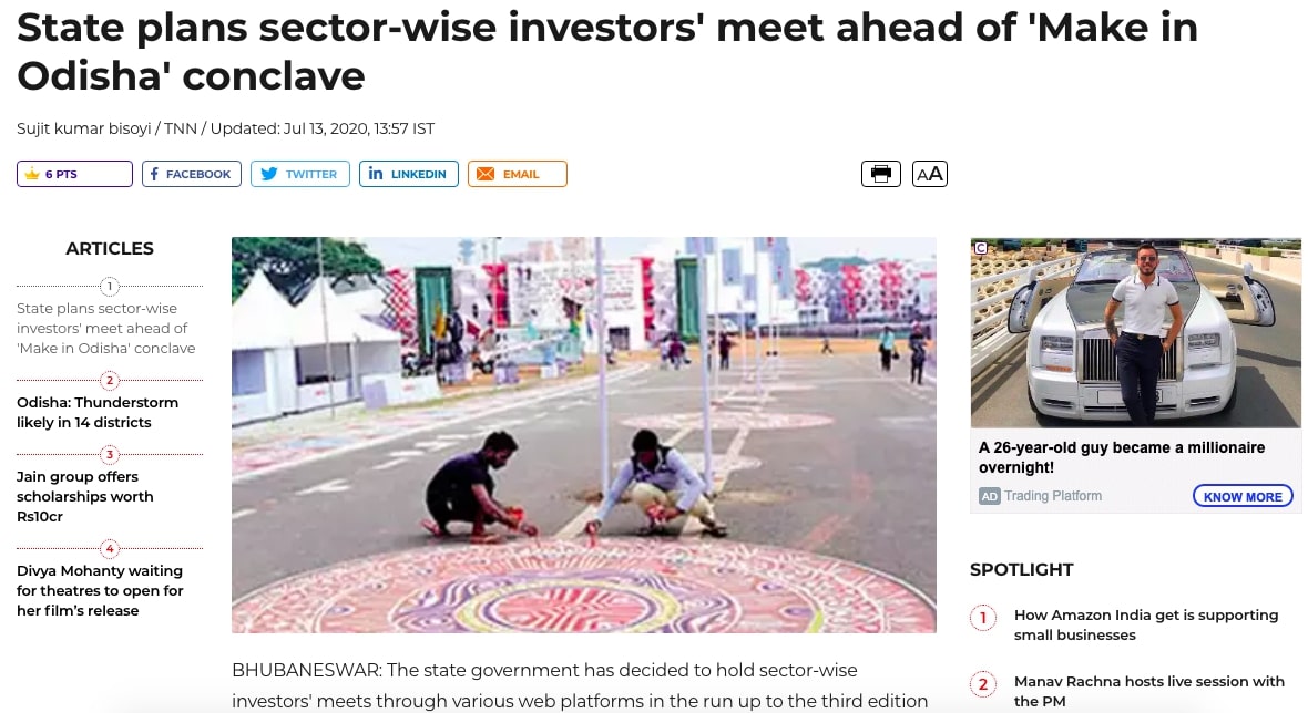 State plans sector-wise investors' meet ahead of 'make in Odisha'